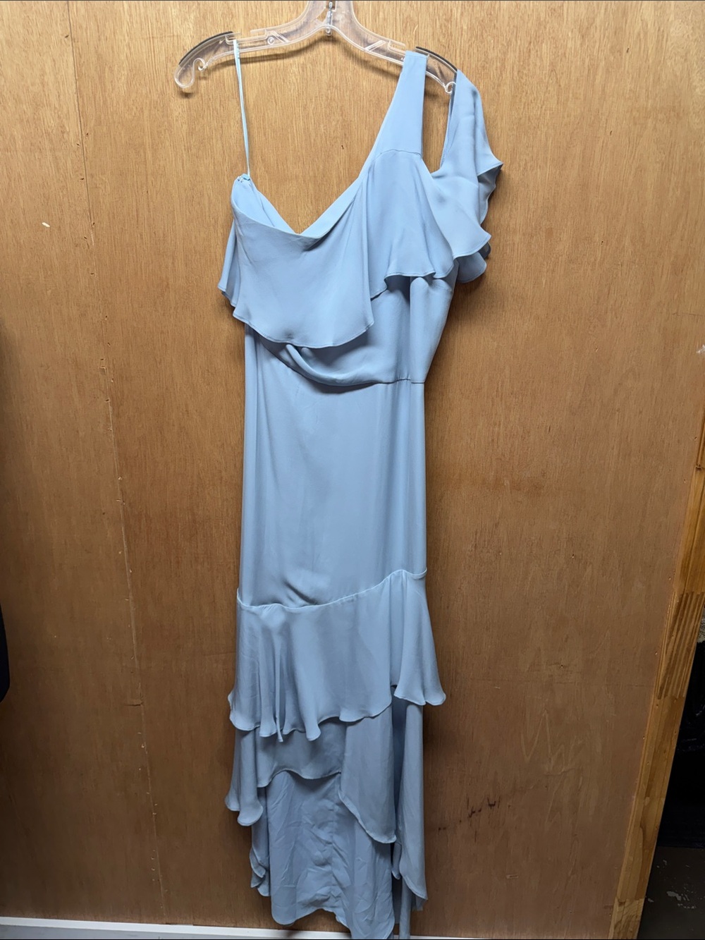 Parker Light Blue Asymmetric Ruffle High-Low Maxi Dress